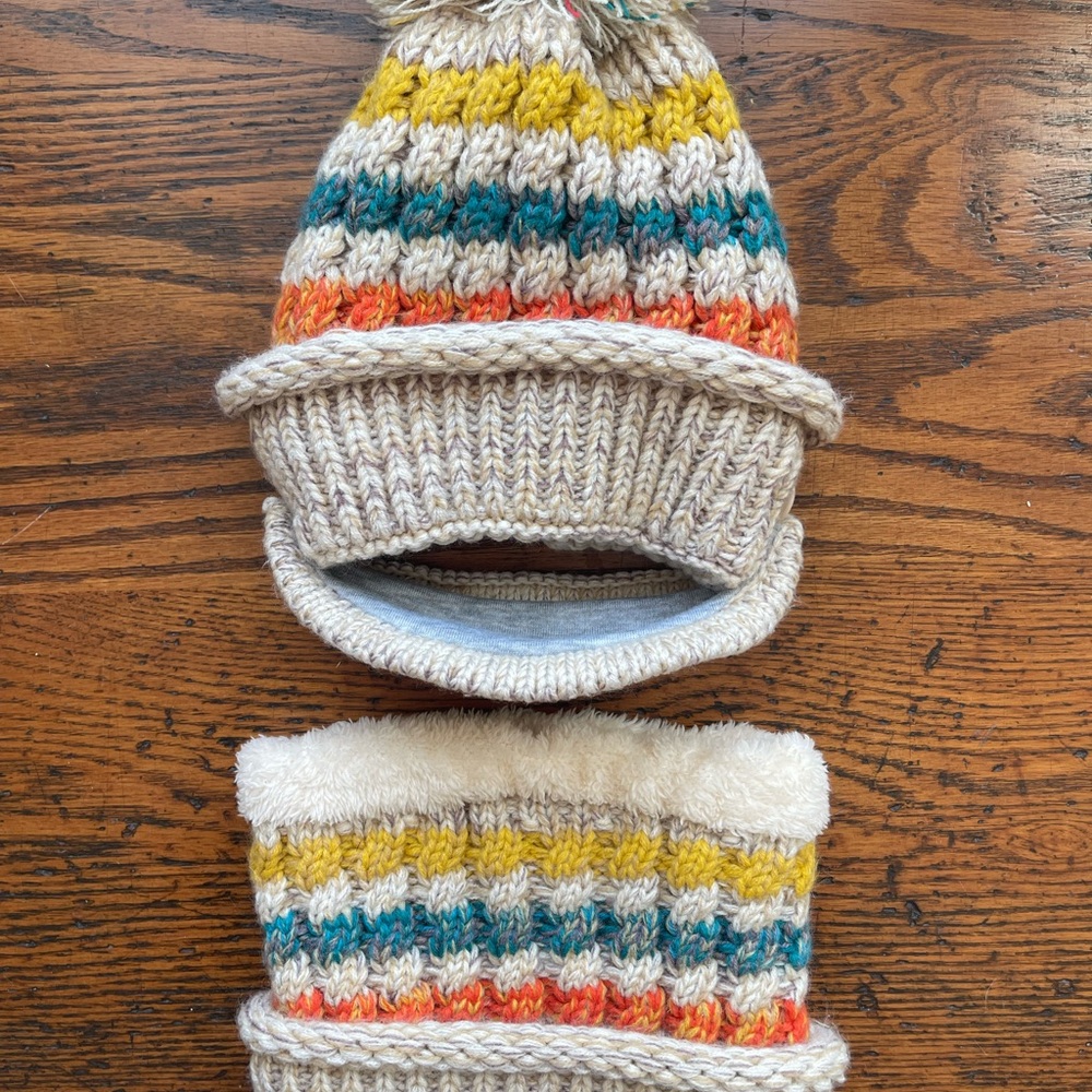 Striped Knit Kids Hat and Scarf Set